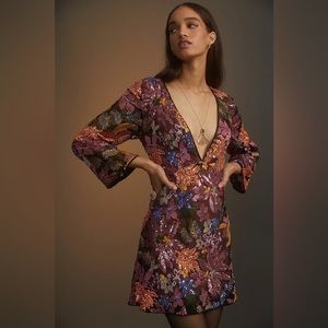 NWT Anthropologie Sequined Mini Dress | Floral Multicolor | Size 12